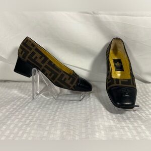 Fendi Zucca Monogram Block Heel Pumps EU 35